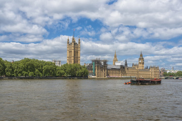 View of Big Ben and Houses of Parliament in London across Thames