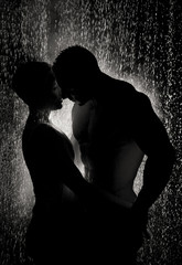 loving couple in the rain