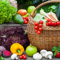 Healthy Organic Vegetables on wooden shelves