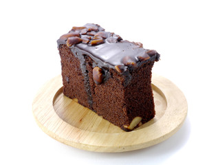 chocolate cake with Cashew nut on white isolated background
