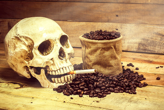 Skull With  Coffee Beans  ,still Life