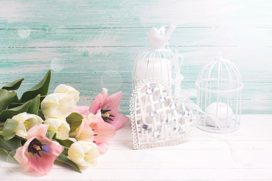 Background with flowers, heart and candles