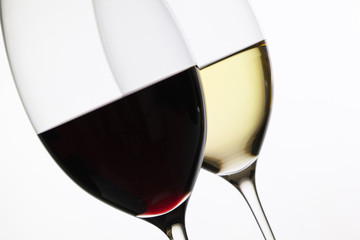 Wineglass with red  and white wine