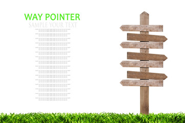 wooden way pointer on the lawn