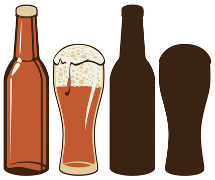 vector image of bottle and glass of beer