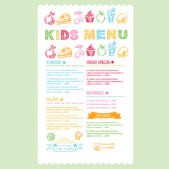 Kids menu. Vector template.