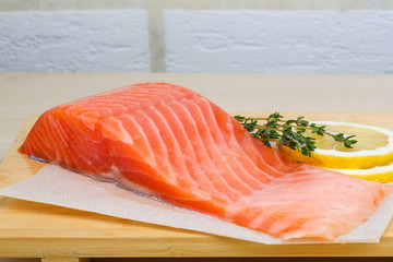 Salted Salmon on the wood background