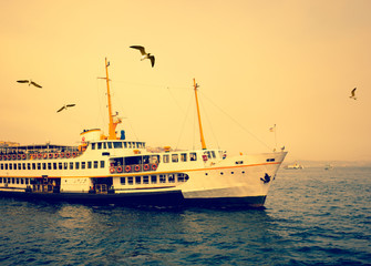 Turkish steamboat of Istanbul at sunset