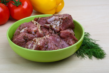 Raw marinated meat for bbq