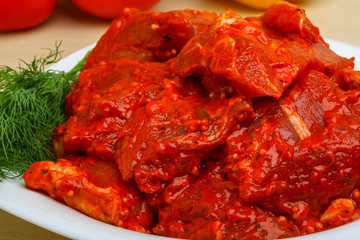 Raw marinated meat for bbq
