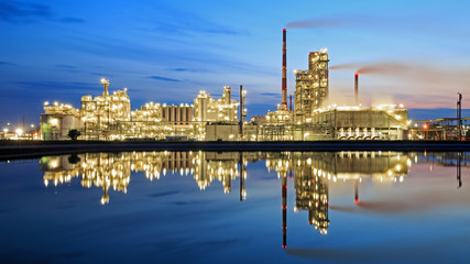 Oil refinery at dusk