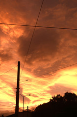 Fototapeta na wymiar Tramway at sunset