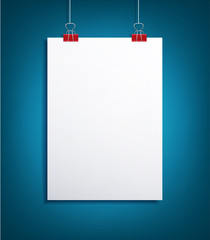 Vector background with a piece of paper hanging on the blue wall