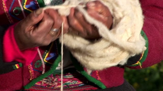 indigenous woman spinning wool in Cuzco, Peru