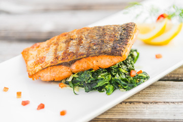 Grilled salmon steak