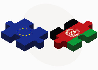 European Union and Afghanistan Flags in puzzle