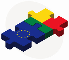 European Union and Benin Flags in puzzle