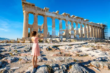 Washable wall murals Athens Woman photographing Parthenon temple in Acropolis