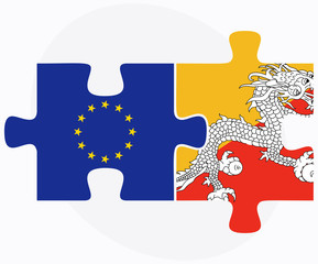 European Union and Bhutan Flags in puzzle