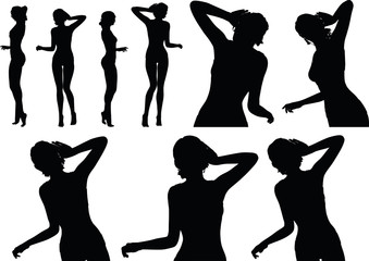 Fototapeta premium woman silhouette with hand gesture listen