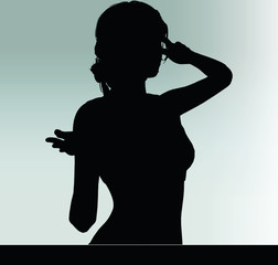 woman silhouette with hand gesture think