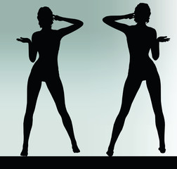 woman silhouette with hand gesture think