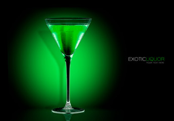 Cocktail Glass with Mint Liquor Drink. Template Design