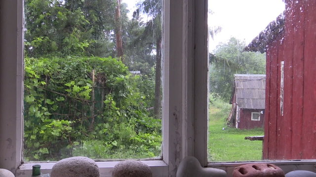 Rainy day shot from rural homestead window
