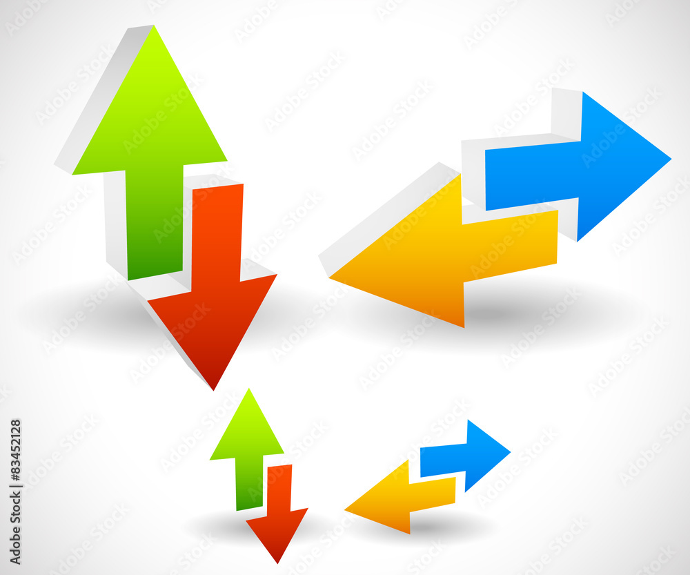 Poster arrow icons pointing up, down, left and right. vector graphic