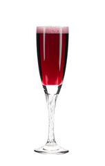 Close up of red champagne glass.