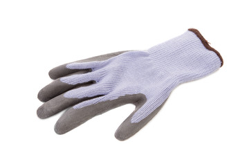 Close up of gray rubber glove.