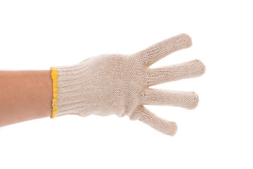 Thin work gloves shows four fingers.