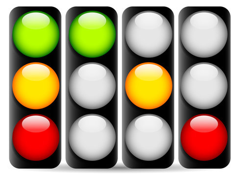 Traffic lamps, traffic lights isolated on white, vector