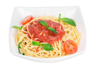 Spaghetti with tomato and basil.