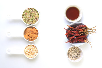 Dries chilli, pepper,lemongrass,garlic,Coconut sugar and fish sa