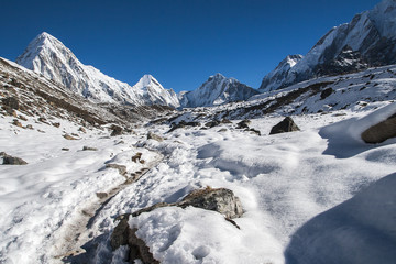 view of Pumori, Lingtren and Khumbutse