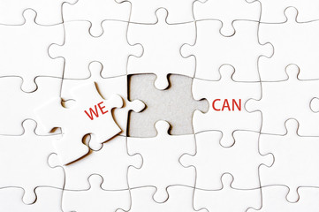 Missing jigsaw puzzle piece completing words WE CAN