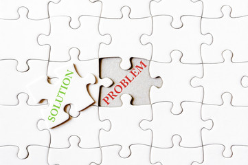 Fototapeta premium Missing jigsaw puzzle piece with word SOLUTION
