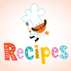 Recipes decorative lettering with chef character