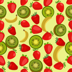 Seamless colorful background made of strawberry, kiwi and banana