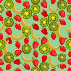 Seamless colorful background made of strawberry, kiwi and banana
