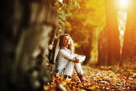 beautiful girl in sunset light
