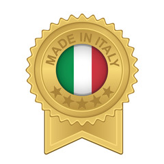 made in italy seal on gold coin and ribbon with center flag