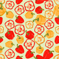 Seamless colorful background made of slices and whole peppers in