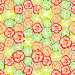 Seamless colorful background made of slices of pepper in flat de