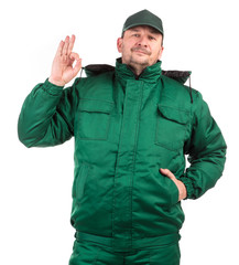 Worker in winter vest. 