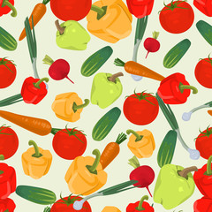 Seamless colorful background made of pepper, tomato, cucumber, r