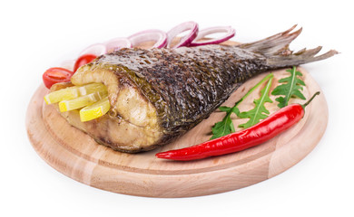 Grilled carp with peppers. 
