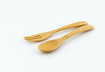 spoon and fork wood isolated