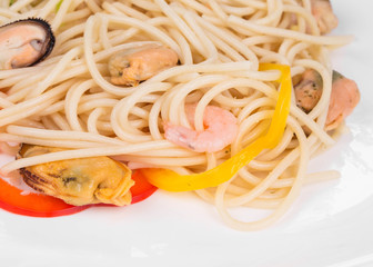 Tasty italian pasta with seafood.